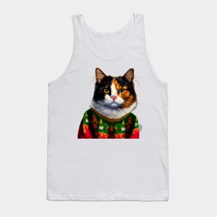 Cat  Wearing Christmas Sweater Tank Top